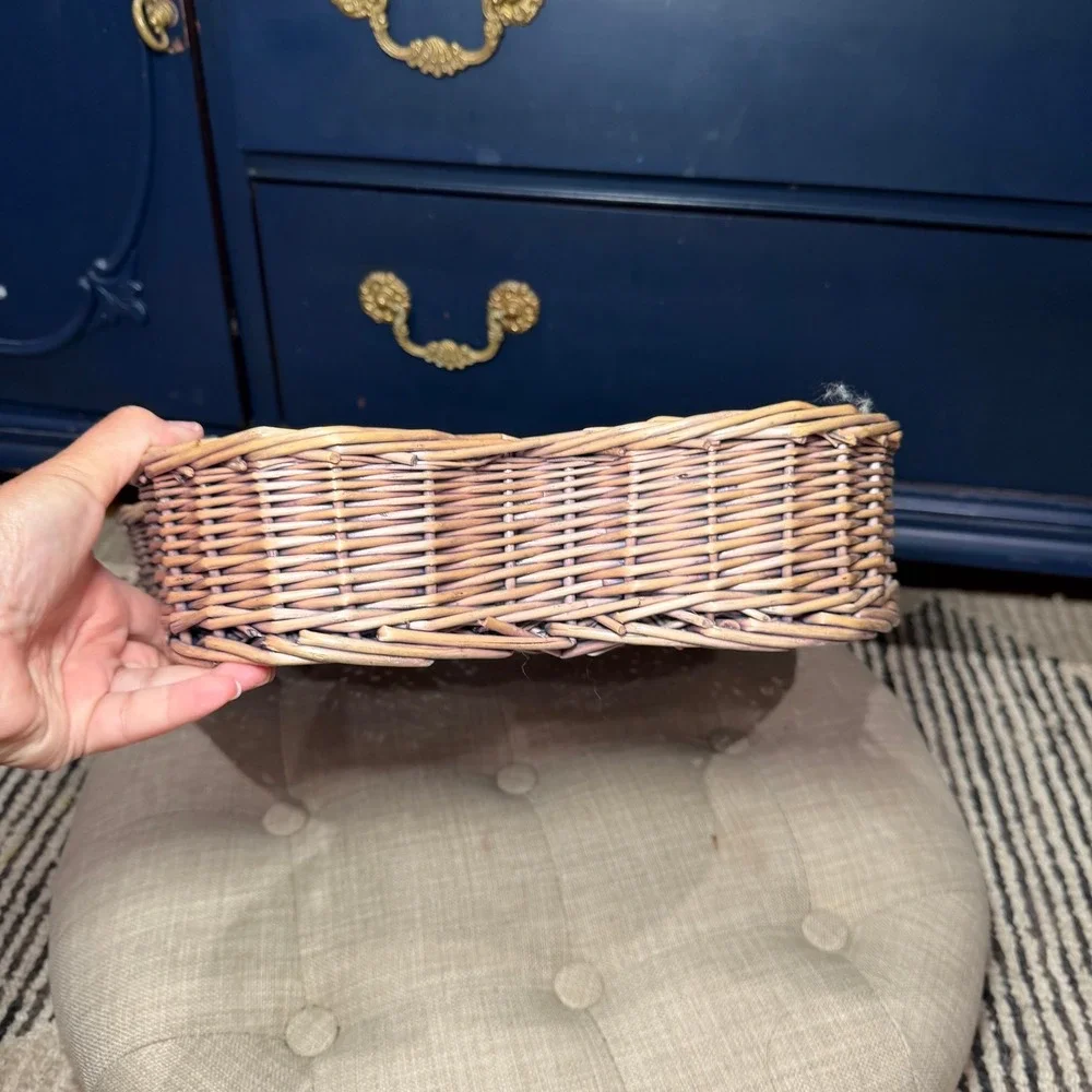 Vintage Butterfly Wicker Rattan Chip Dip Serving Basket Gray Boho Cottagecore
